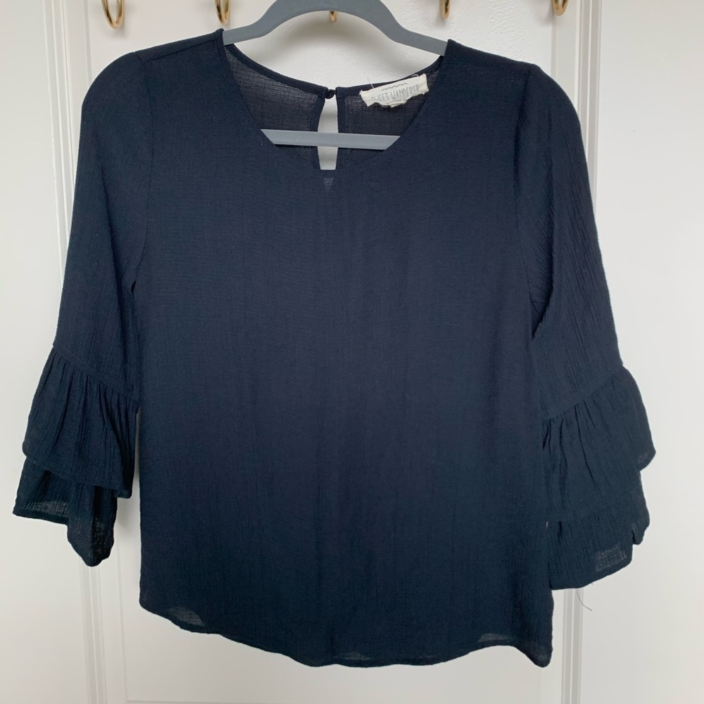 3/4 sleeve black causal top